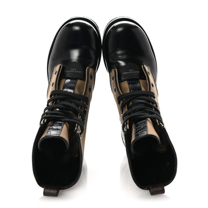 Louis Vuitton Canvas Calfskin Crocodile Embossed Metropolis Flat Ranger Boots 37 Kaki 2 of 10