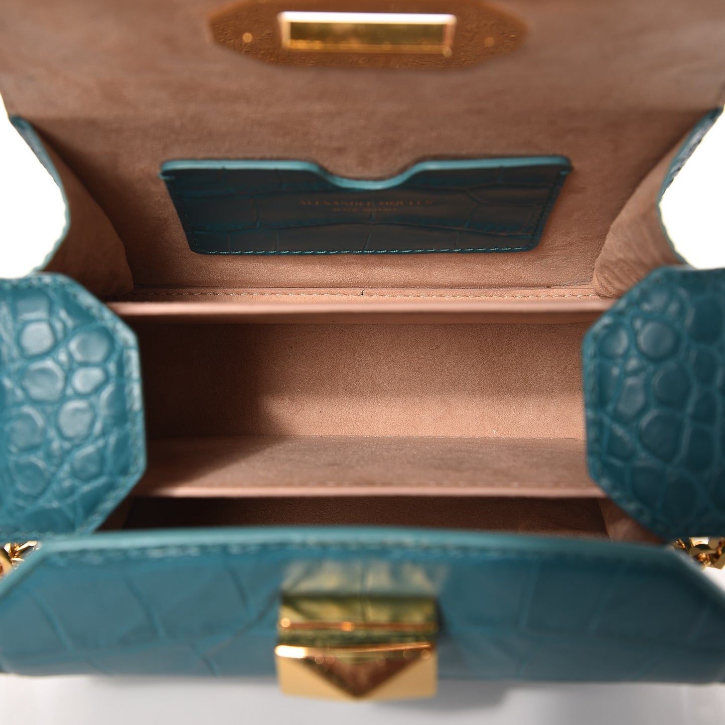 Calfskin Crocodile Embossed Box Shoulder Bag 16 Green