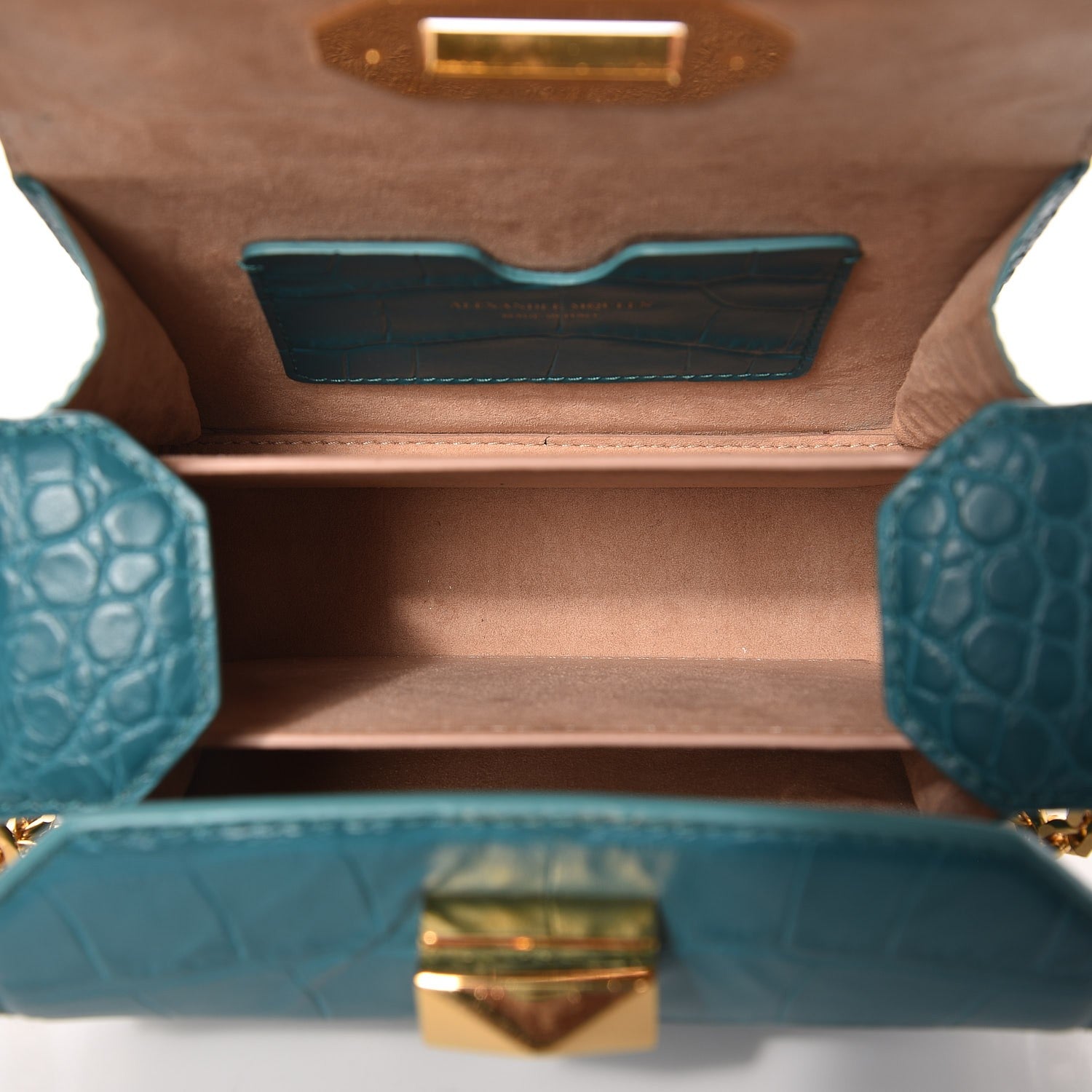 Alexander McQueen Calfskin Crocodile Embossed Box Shoulder Bag 16 Green 7 of 10