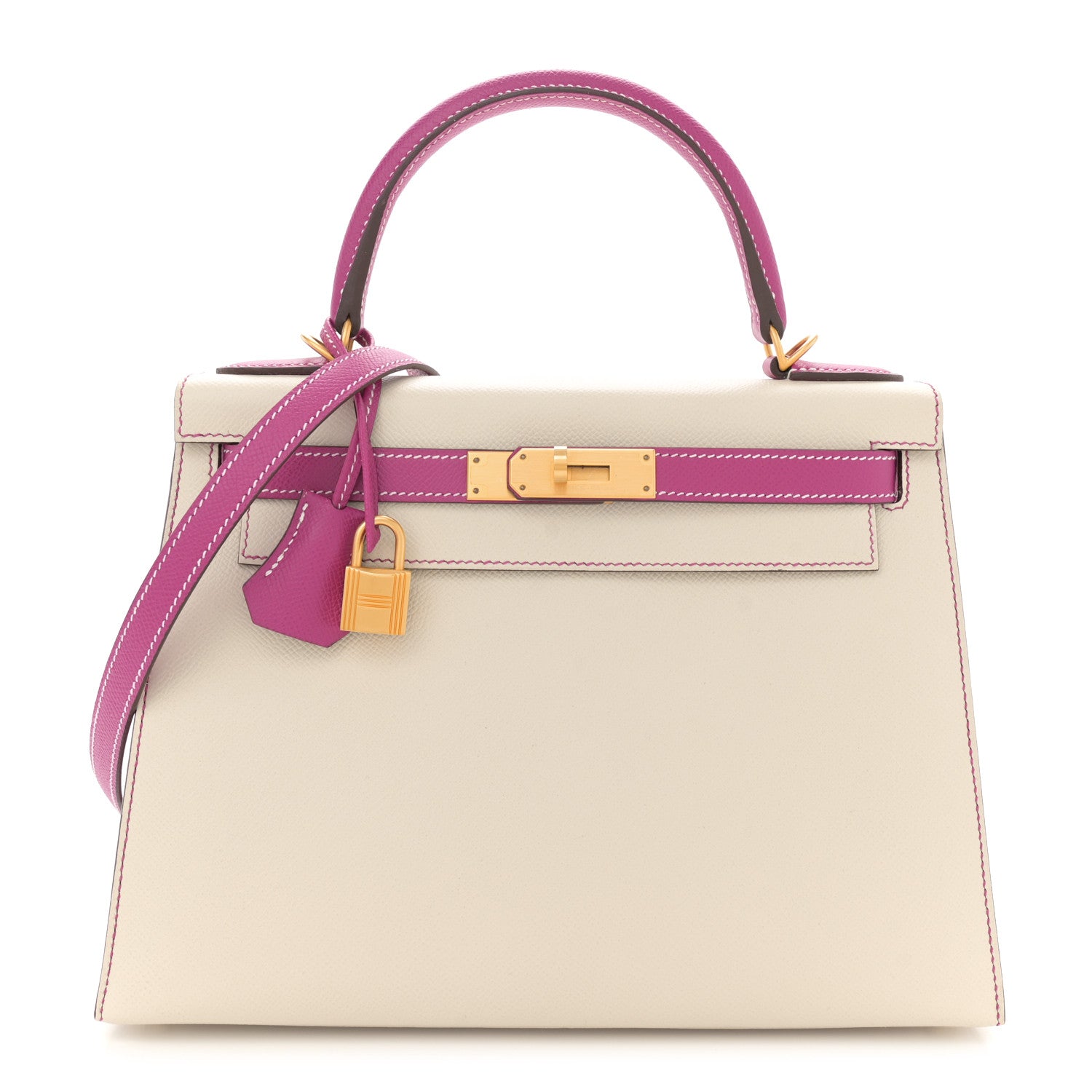 Hermes Epsom Bi-Color Horseshoe Kelly Sellier 28 Craie Rose Pourpre 1 of 11