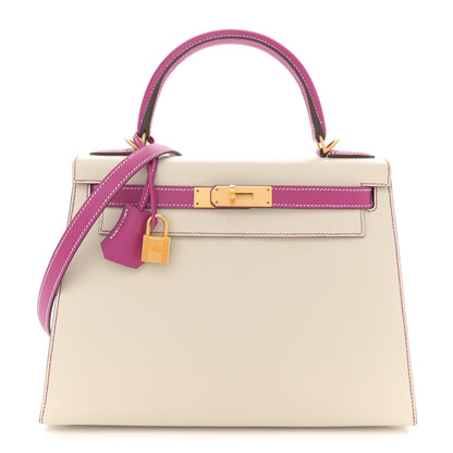 Hermes Epsom Bi-Color Horseshoe Kelly Sellier 28 Craie Rose Pourpre 1 of 11
