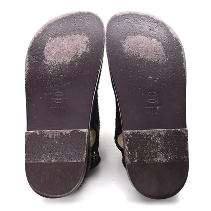 Chanel Calf Hair Suede Shearling Dad Sandals 36.5 Burgundy Black 6 of 9