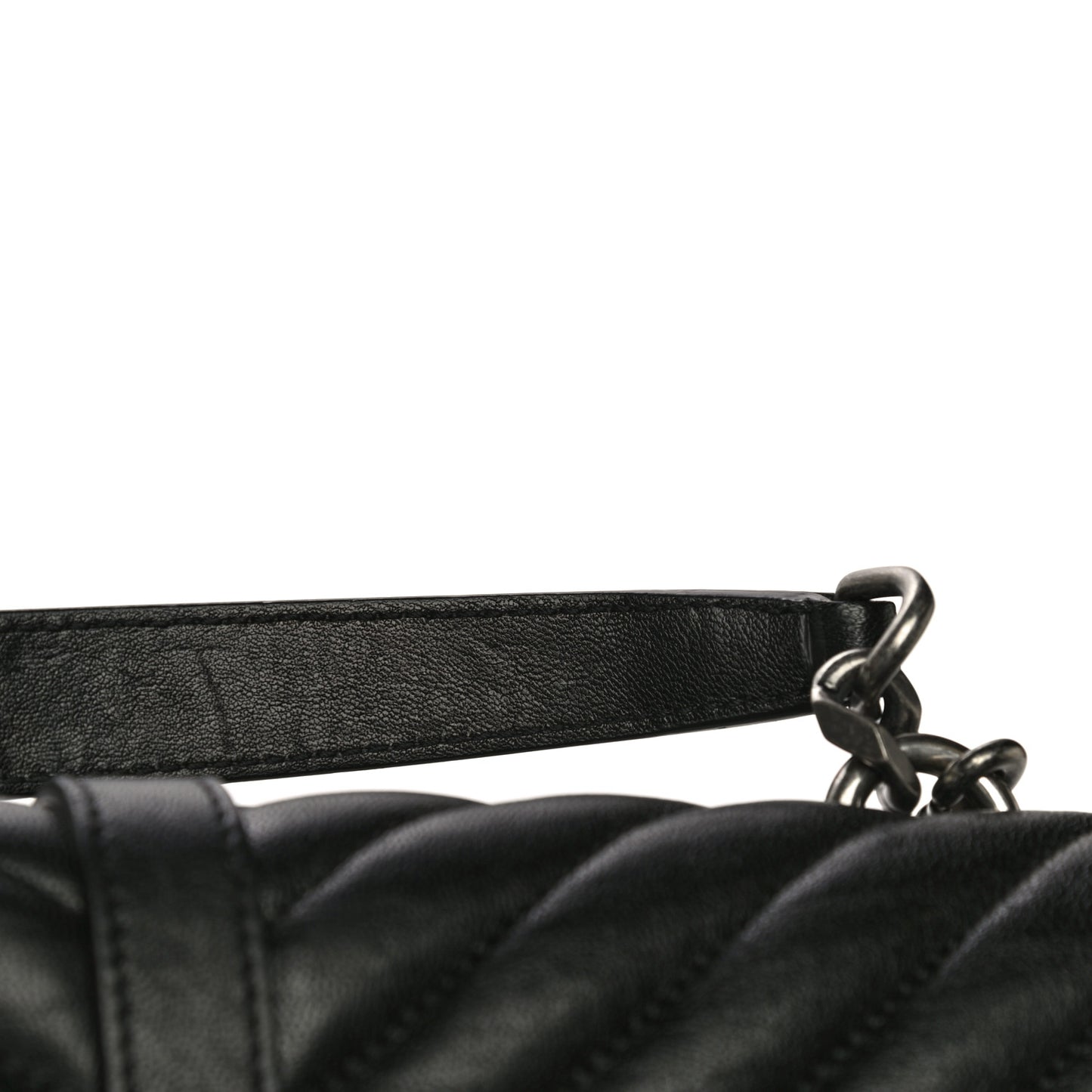 Sheepskin Matelasse Chevron Monogram Medium College Bag Black