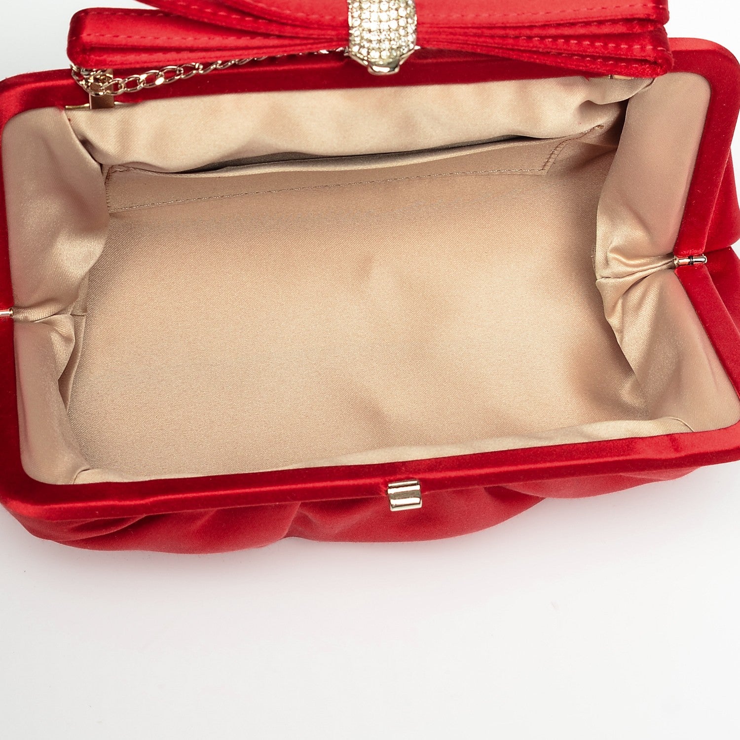 Valentino Garavani Satin Crystal Bow Frame Evening Bag Red 5 of 6