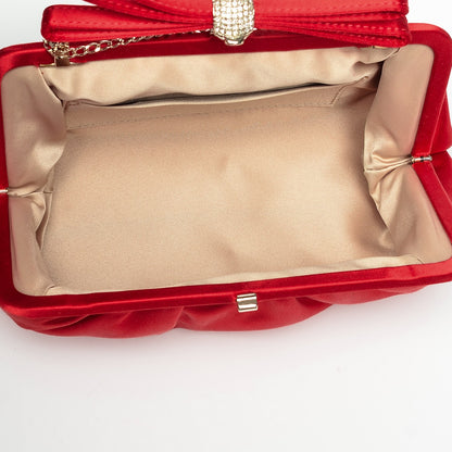 Valentino Garavani Satin Crystal Bow Frame Evening Bag Red 5 of 6