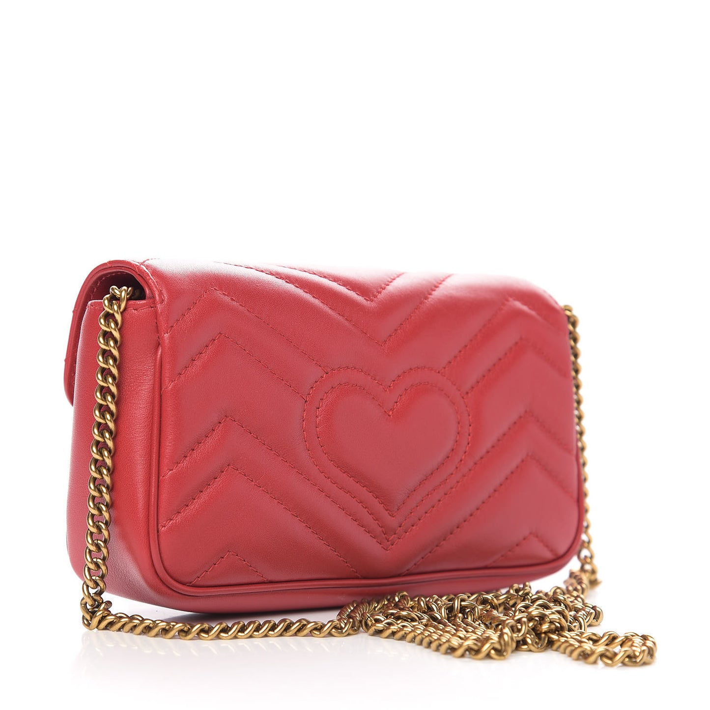 Calfskin Matelasse Super Mini GG Marmont Shoulder Bag Hibiscus Red