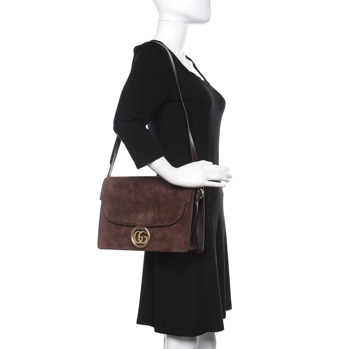 Suede Medium Torchon GG Ring Shoulder Bag Reflex Brown