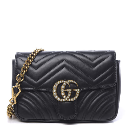 Gucci Calfskin Matelasse Pearly GG Marmont Chain Belt Bag Black 1 of 12