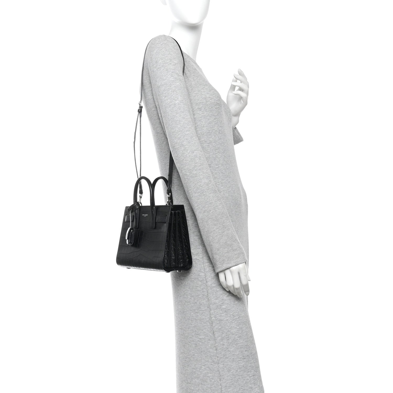 Saint Laurent Calfskin Crocodile Embossed Nano Sac De Jour Black 2 of 10