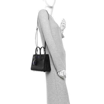 Saint Laurent Calfskin Crocodile Embossed Nano Sac De Jour Black 2 of 10