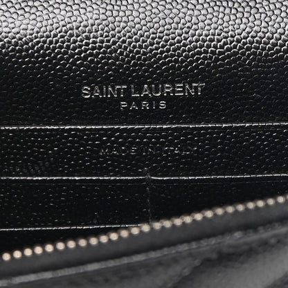 Saint Laurent Grain De Poudre Matelasse Chevron Monogram Envelope Chain Wallet Black 5 of 8