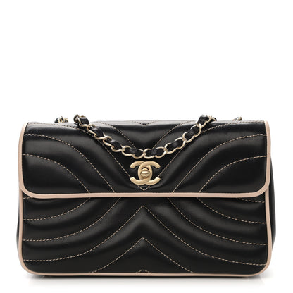 Chanel Lambskin Chevron Small Single Flap Bag Black Beige 1 of 10