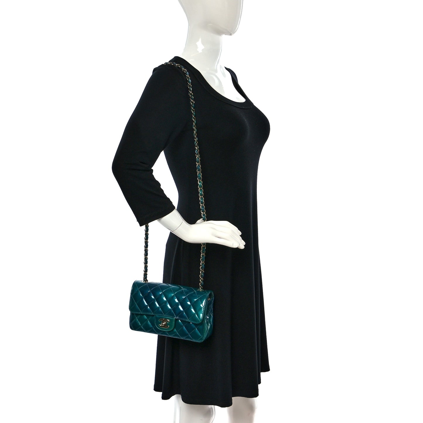 Shaded Patent Calfskin Quilted Mini Rectangular Flap Green Blue