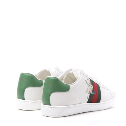 Gucci Calfskin Web Pig Kitten Embroidered Womens Ace Sneakers 37.5 White 4 of 8