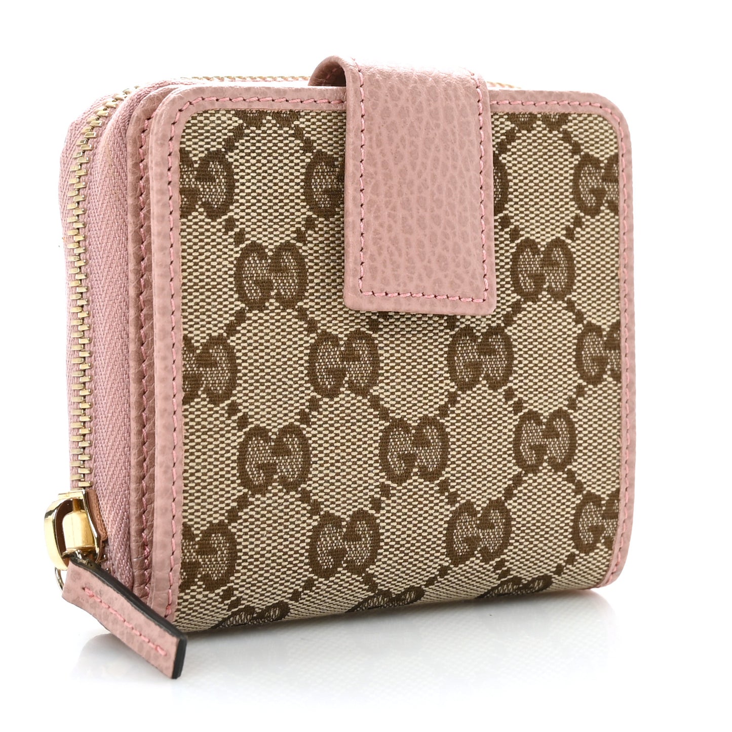 Monogram Dollar Calfskin Zip Around French Flap Wallet Beige Ebony Soft Pink