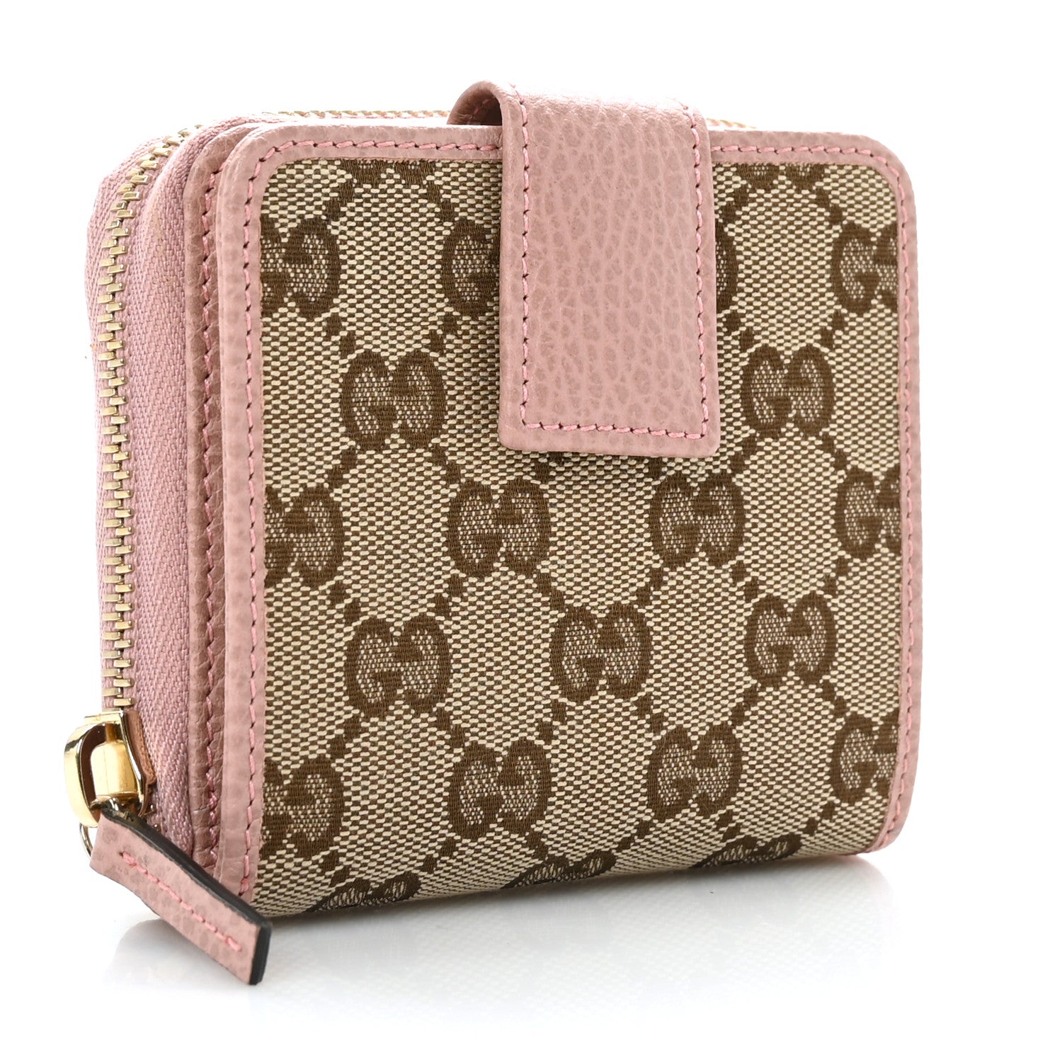 Gucci Monogram Dollar Calfskin Zip Around French Flap Wallet Beige Ebony Soft Pink 2 of 7