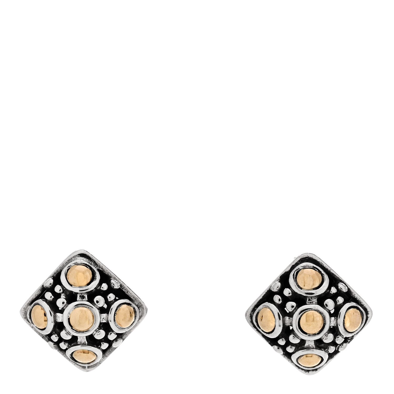 John Hardy Sterling Silver 18K Yellow Gold Jaisalmer Dot Square Earrings 1 of 4