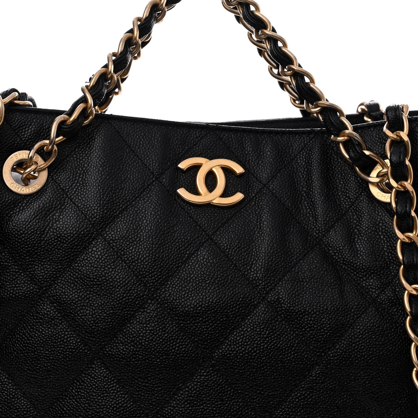 Caviar Quilted Small Shopping Tote Black