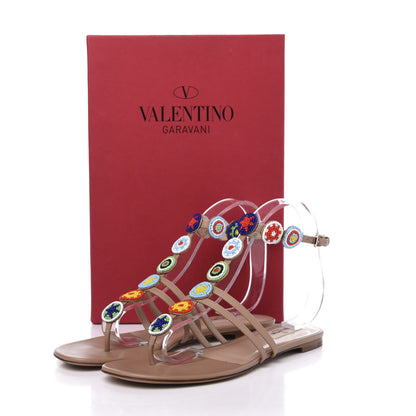 Valentino Garavani Nappa Beaded Medallion Ankle Wrap Flat Thong Sandals 39 Skin Sorbet 8 of 8