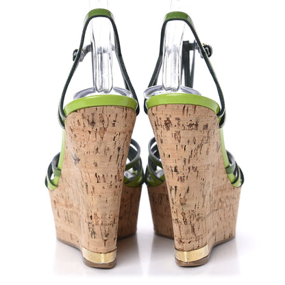 Louis Vuitton Patent Cork Summertime Wedges 36 Green 6 of 8