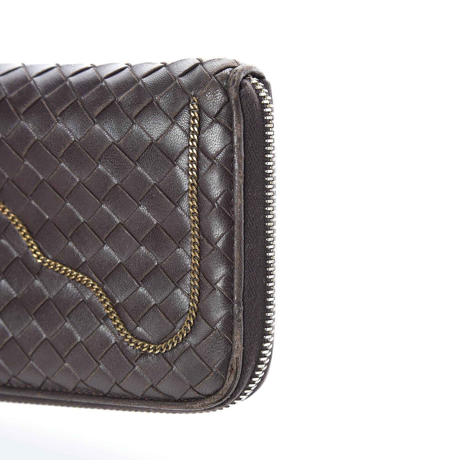 Bottega Veneta Nappa Intrecciato Zip Around Chain Wallet Ebano 17 of 20