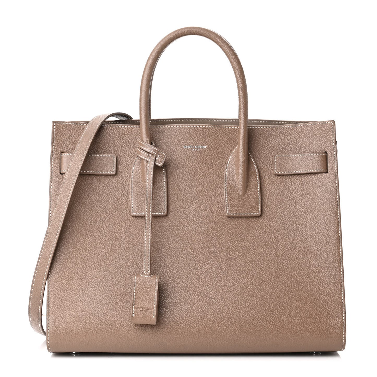 Grained Calfskin Topstitch Small Classic Sac De Jour Taupe