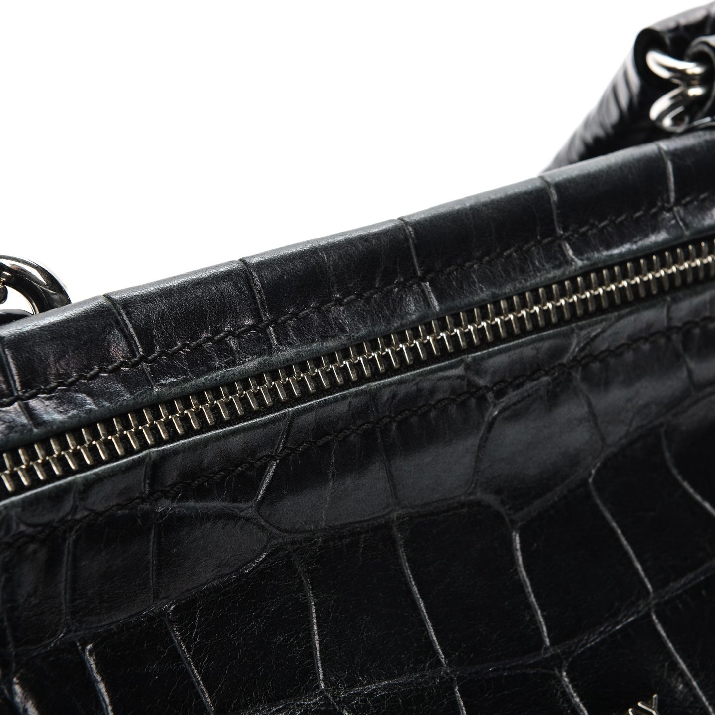 Calfskin Crocodile Embossed Small Pandora Black