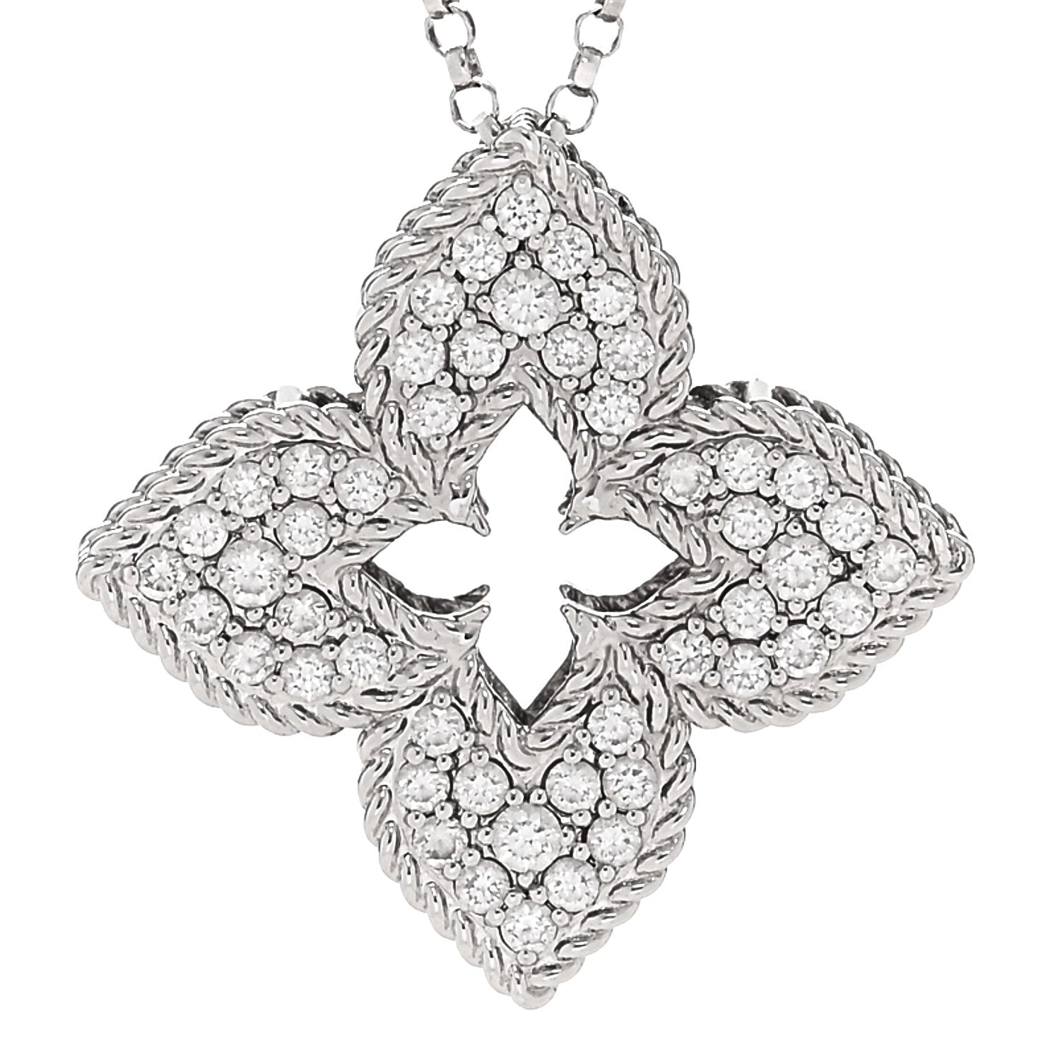Roberto Coin 18K White Gold Diamond Medium Venetian Princess Flower Pave Pendant Necklace 4 of 6