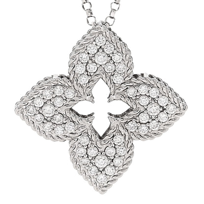 Roberto Coin 18K White Gold Diamond Medium Venetian Princess Flower Pave Pendant Necklace 4 of 6
