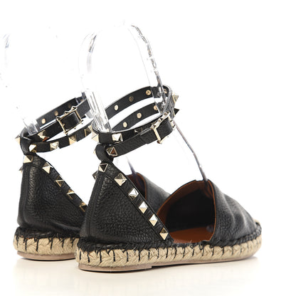 Valentino Garavani Grained Calfskin Rockstud Ankle Wrap Espadrille 20mm Flats 36 Black Light Cuir Natural 4 of 9