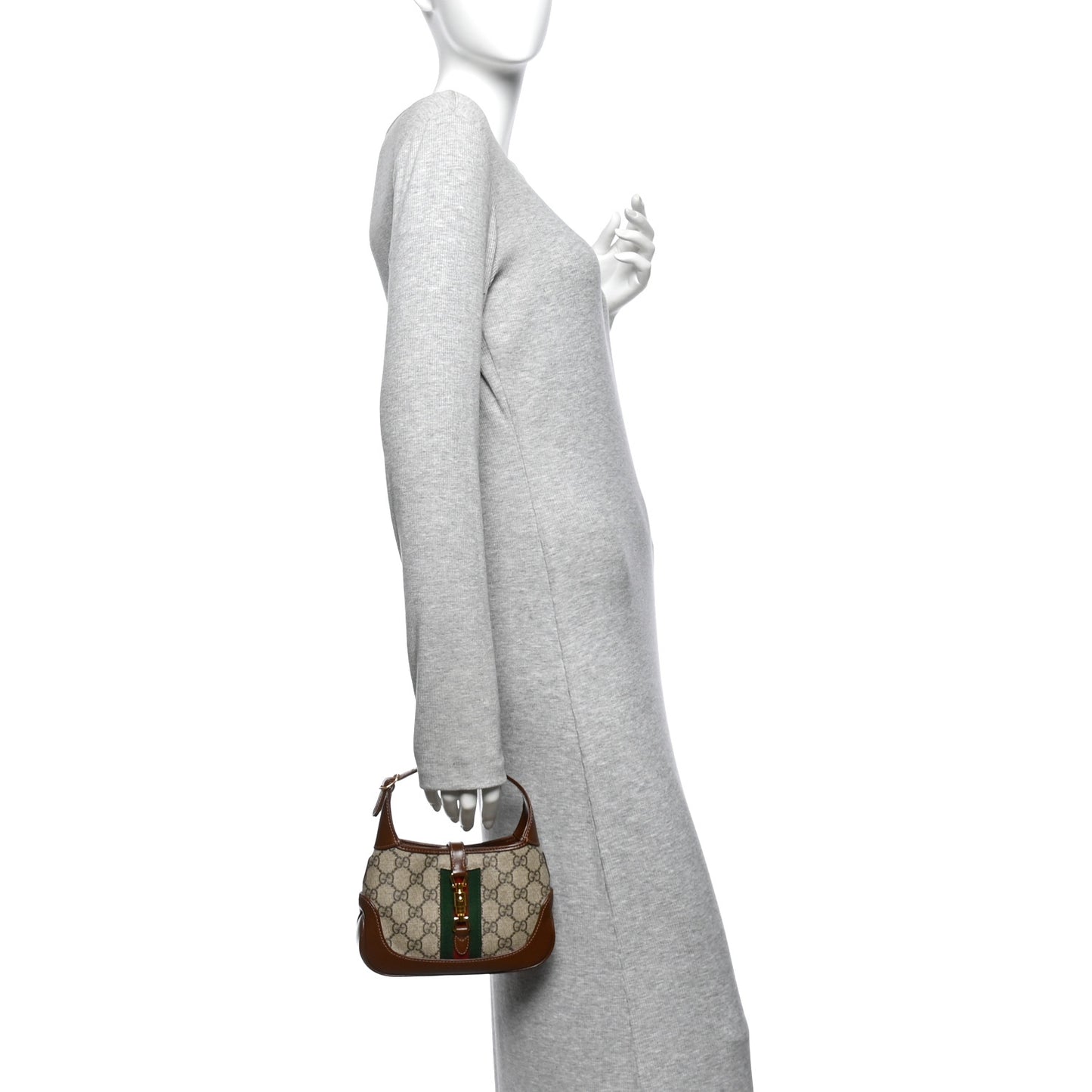 GG Supreme Monogram Azalea Calfskin Web Mini Jackie 1961 Hobo Beige Ebony Brown Sugar
