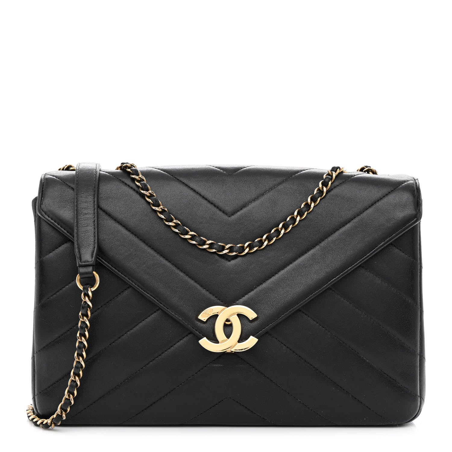 Chanel Lambskin Chevron Quilted Medium Envelope Flap Black 1 of 13