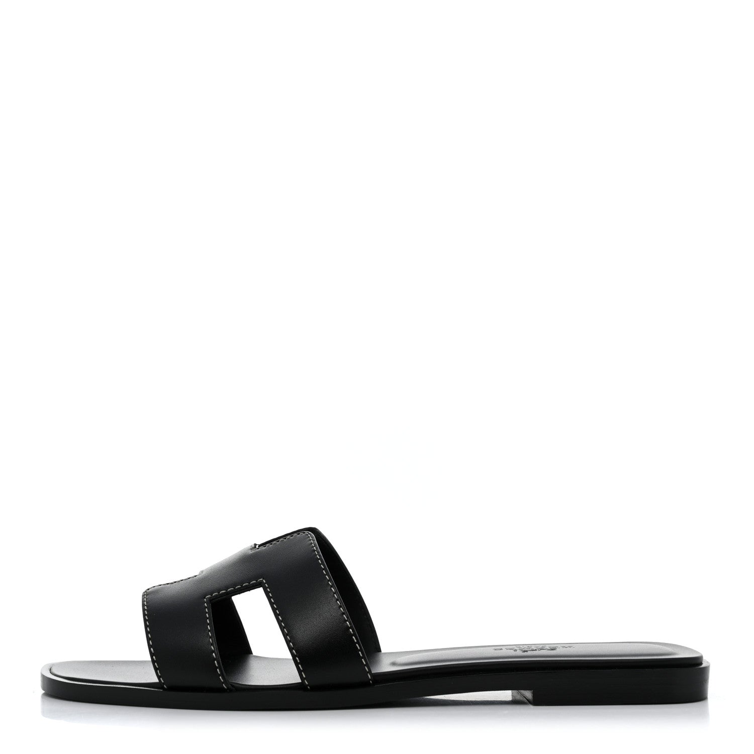 Hermes Box Calfskin Oran Sandals 37.5 Black 1 of 9