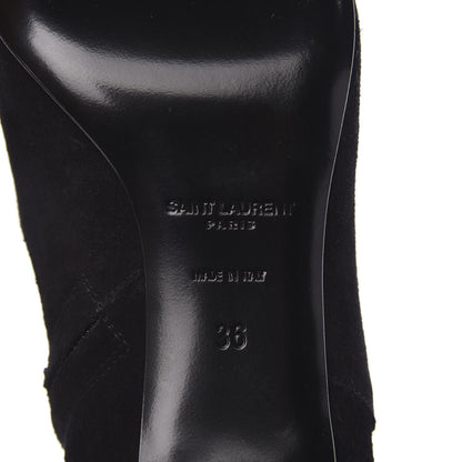 Saint Laurent Suede Fringe Cat Ankle Boots 36 Black 6 of 8