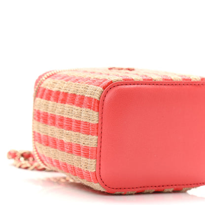 Chanel Raffia Jute Striped Mini Vanity Case With Chain Red Beige 8 of 9
