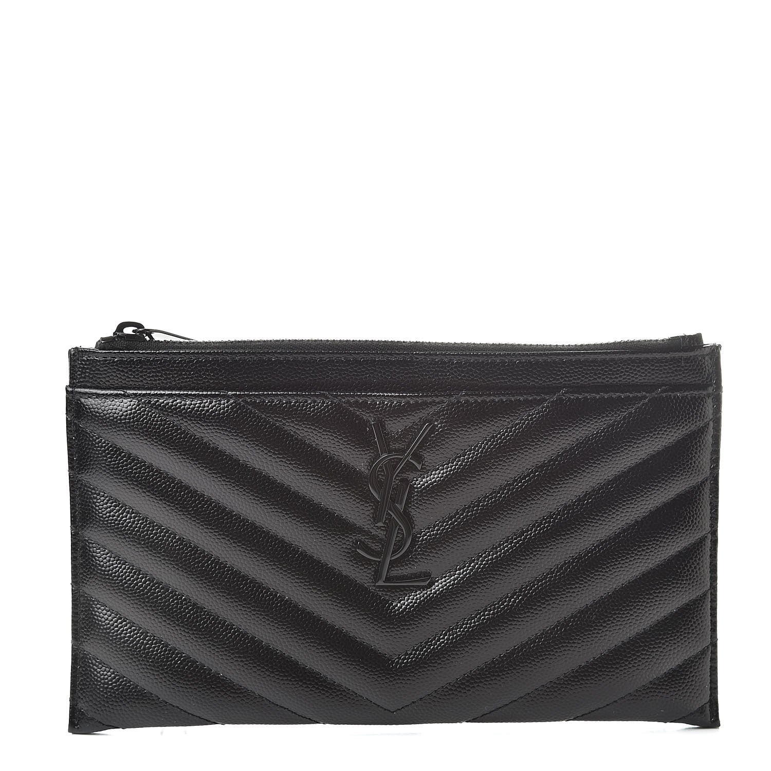 Saint Laurent Grain De Poudre Chevron Monogram Bill Pouch Black 1 of 8