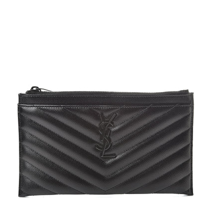 Saint Laurent Grain De Poudre Chevron Monogram Bill Pouch Black 1 of 8