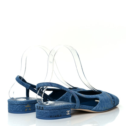 Chanel Denim Cap Toe CC Slingback Flats 37.5 Light Blue Multicolor 4 of 8