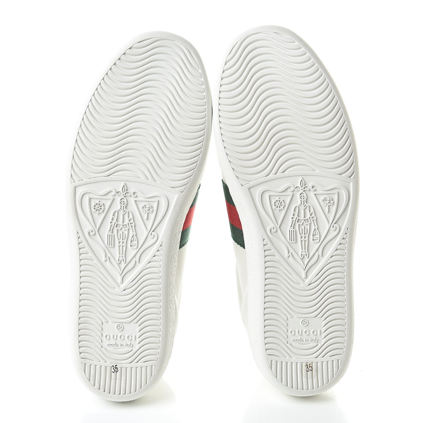 Calfskin Web Bee Embroidered Womens Ace Sneakers 35 White Green