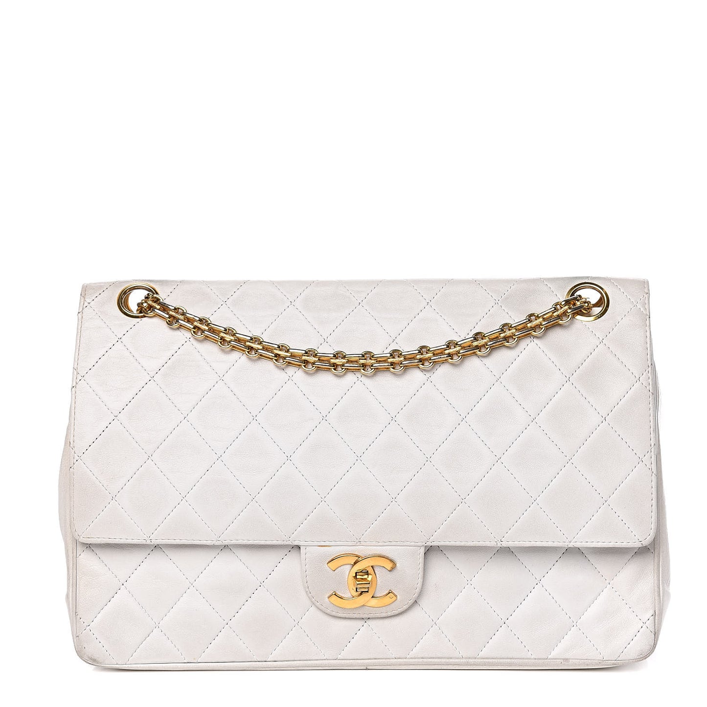 Lambskin Quilted Medium Double Flap White