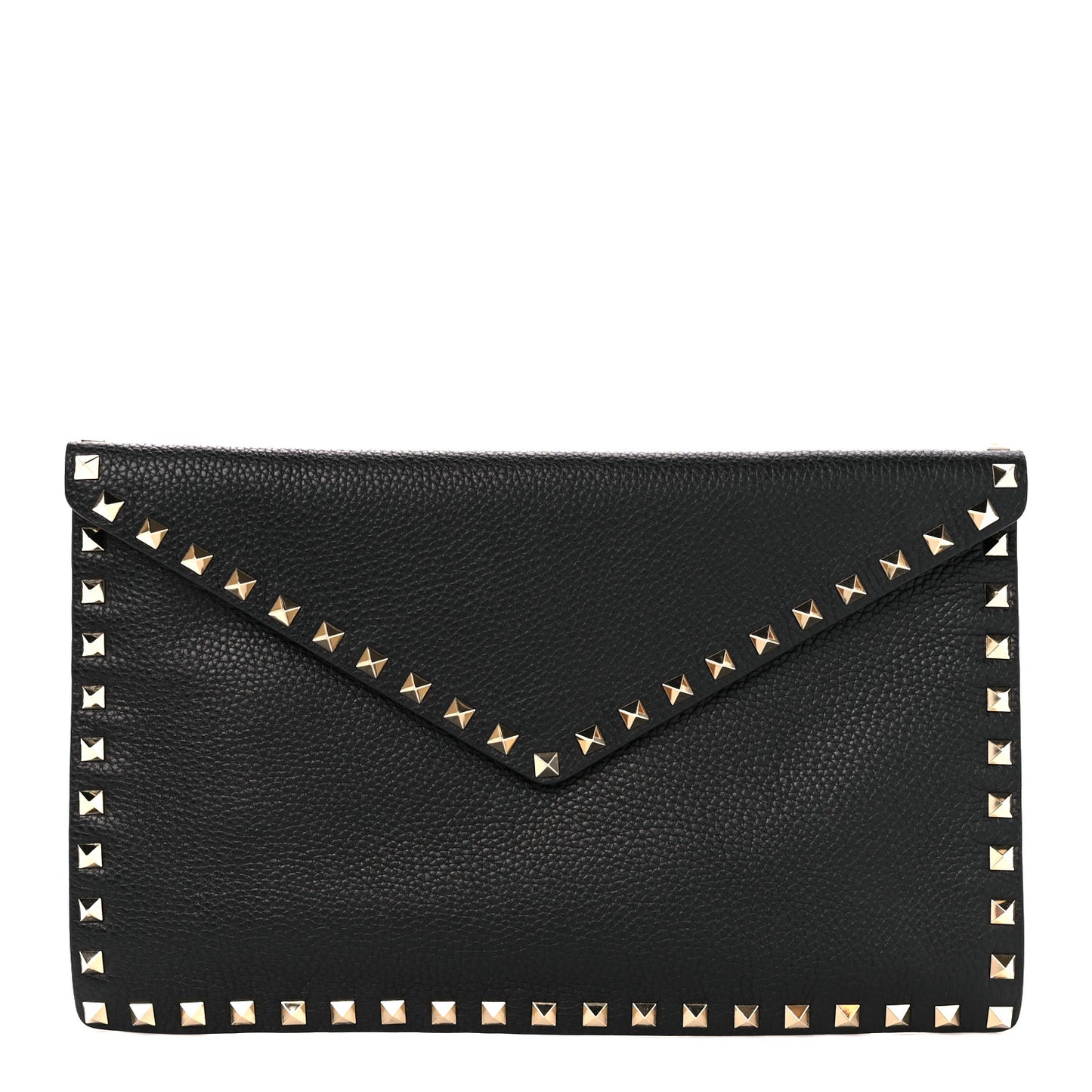 Pebbled Calfskin Large Rockstud Envelope Clutch Black