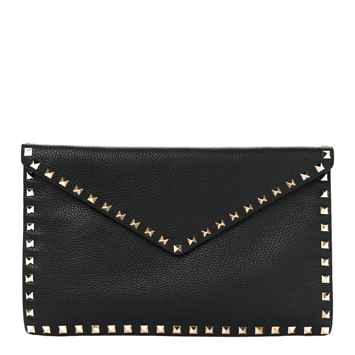Valentino Garavani Pebbled Calfskin Large Rockstud Envelope Clutch Black 1 of 10