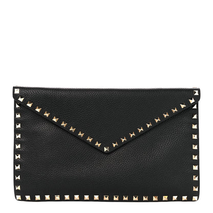 Valentino Garavani Pebbled Calfskin Large Rockstud Envelope Clutch Black 1 of 10