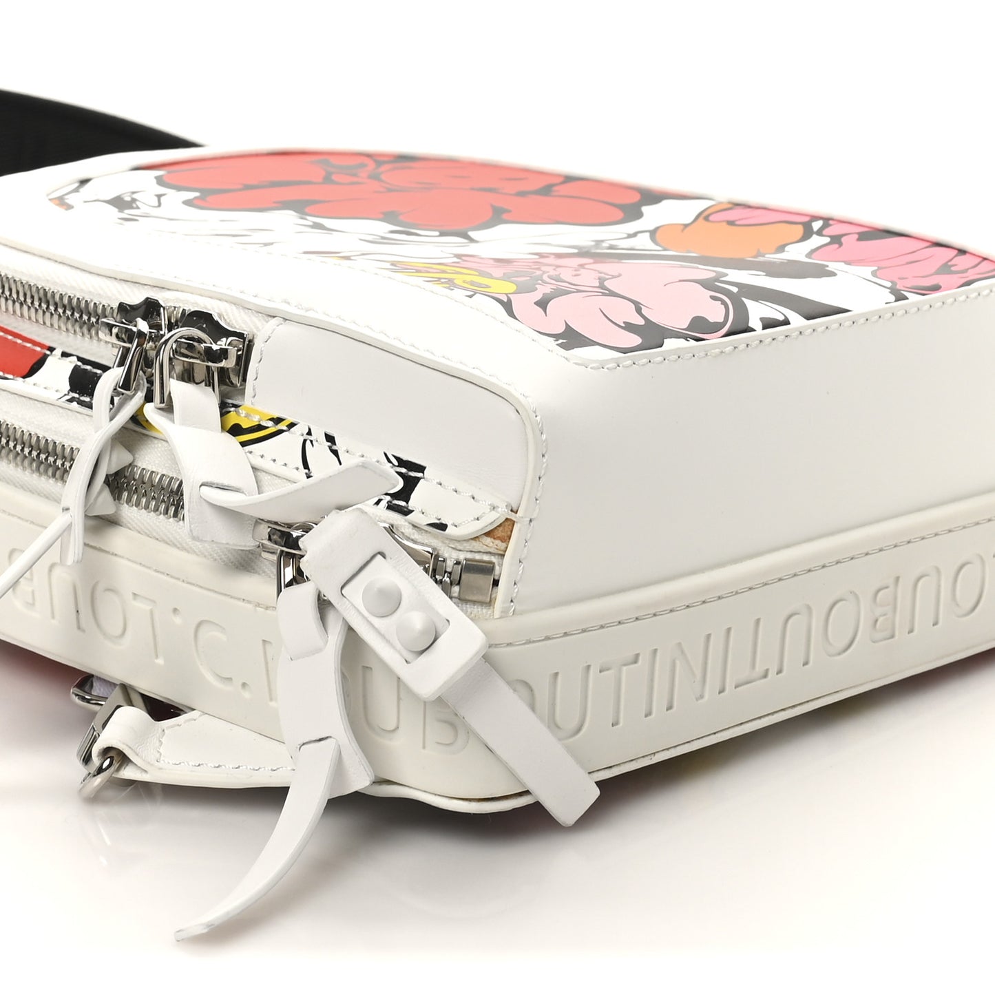 X SHUN SUDO Calfskin Button Flower Loubifunk Sling Bag White Multicolor