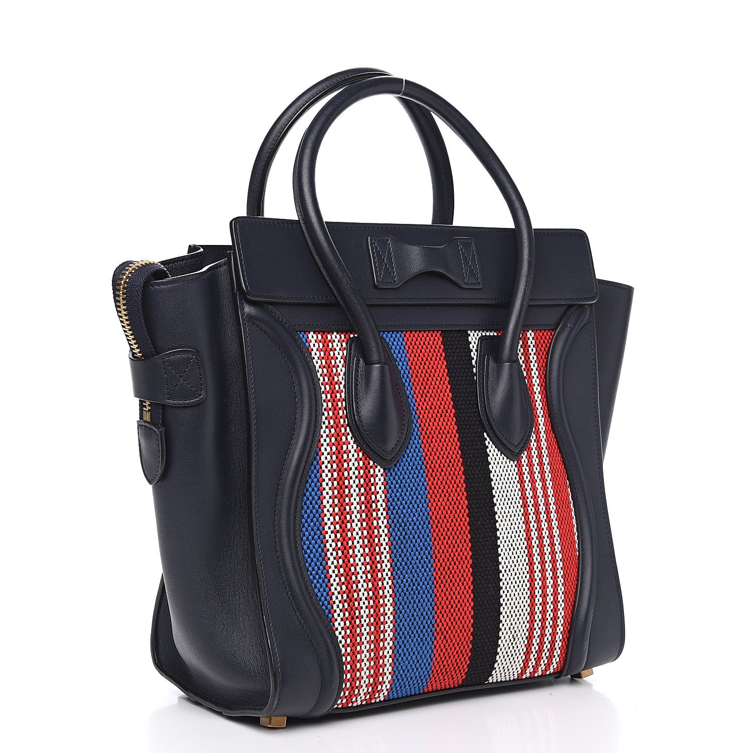 Celine Smooth Calfskin Striped Canvas Micro Luggage Navy Blue 2 of 13