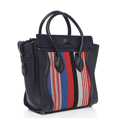 Celine Smooth Calfskin Striped Canvas Micro Luggage Navy Blue 2 of 13