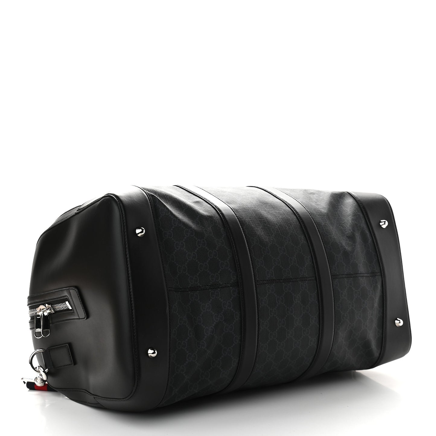 Soft GG Supreme Monogram Appia Calfskin Web Large Carry On Duffle Bag Black Grey