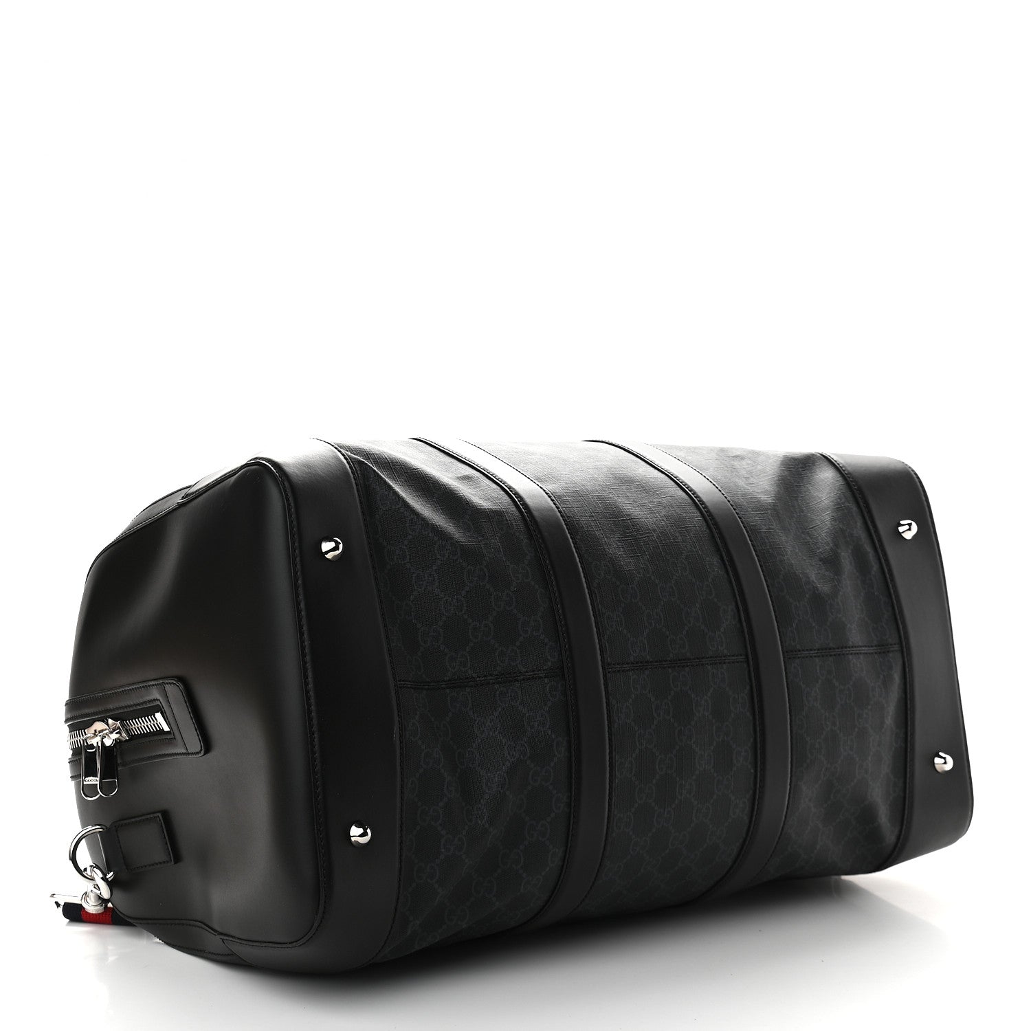 Gucci Soft GG Supreme Monogram Appia Calfskin Web Large Carry On Duffle Bag Black Grey 4 of 9