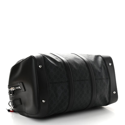 Gucci Soft GG Supreme Monogram Appia Calfskin Web Large Carry On Duffle Bag Black Grey 4 of 9