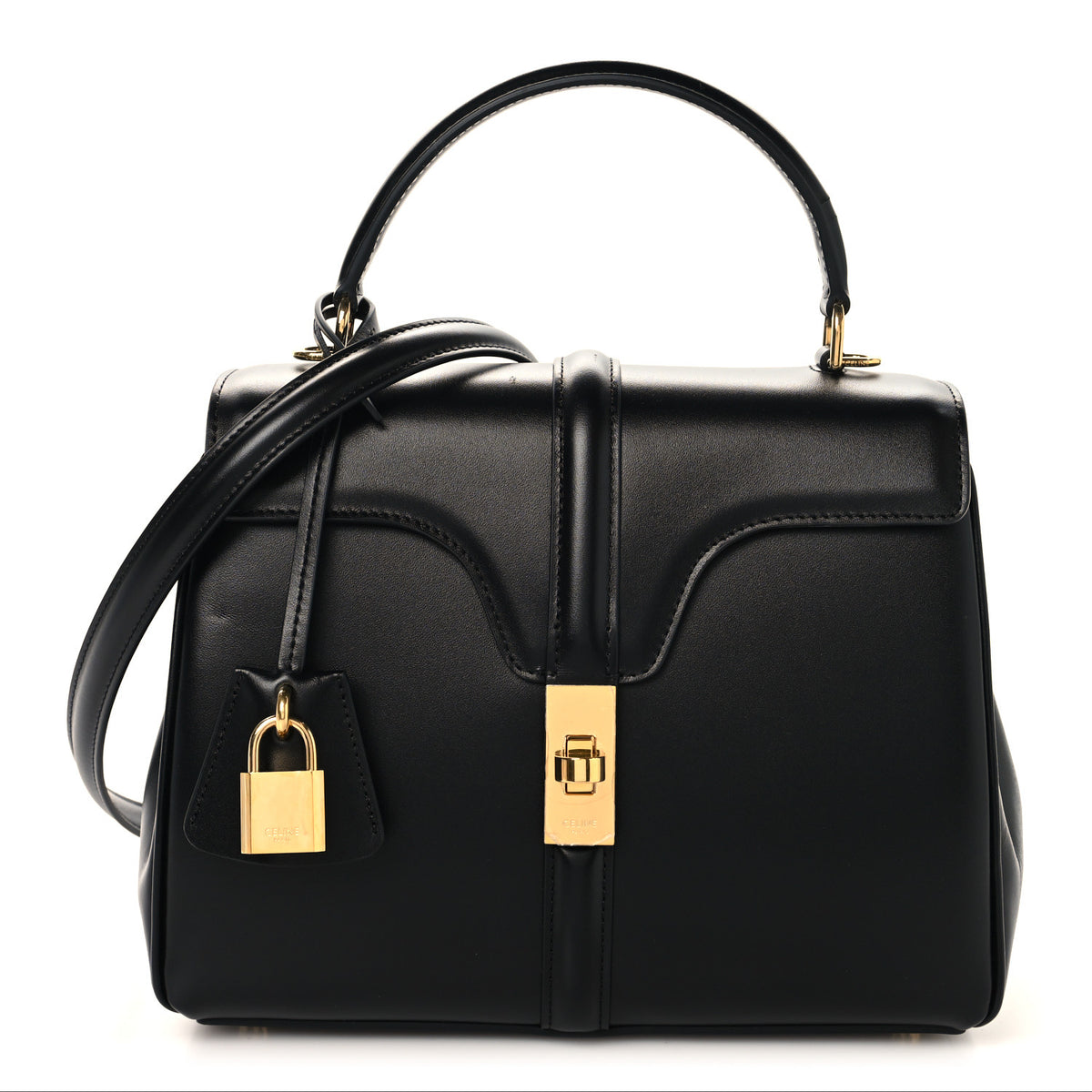 Satinated Calfskin Small 16 Top Handle Bag Black